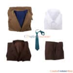 The 10th Doctor Outfit Complete Cosplay Costume With Brown Coat And Striped Suit